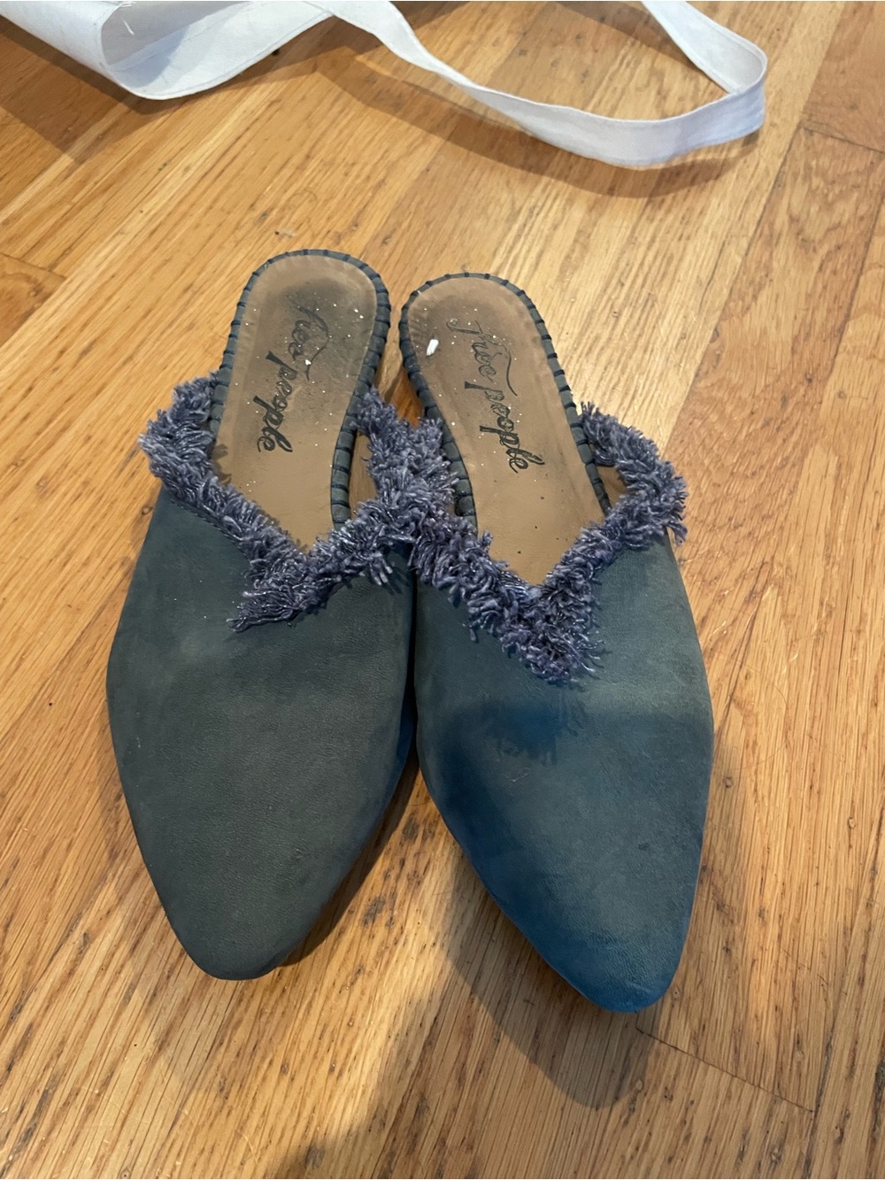 Free People Teal Suede Pointed-Toe Fringe Mules